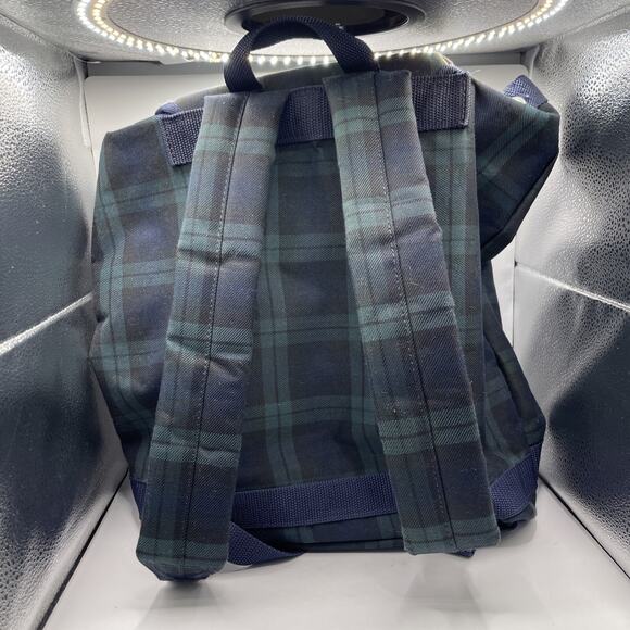 1990s Tommy‎ Hilfiger Plaid Backpack Navy Green Big Flag Logo Spellout Korea VTG - Picture 2 of 16